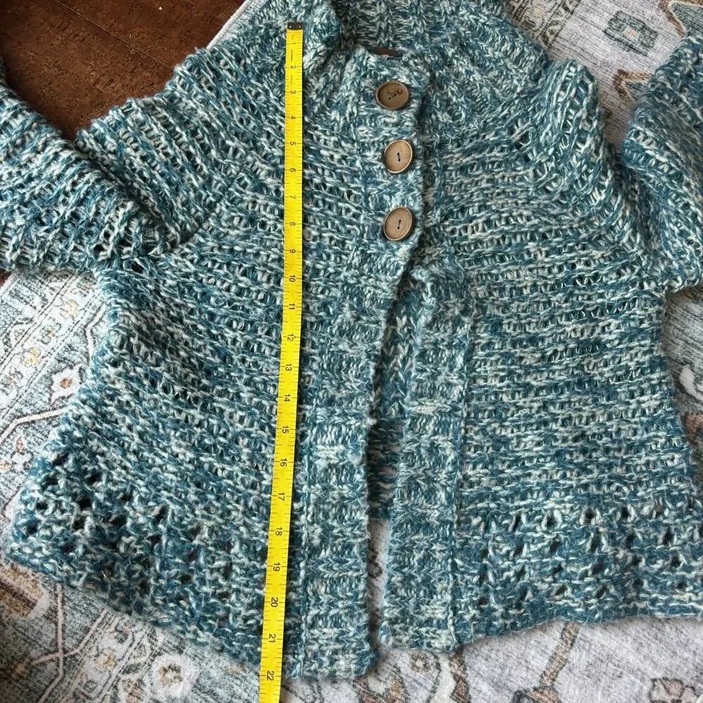 Free People Cardigan 3 Button Sweater Blue Chunky Knit Wool Blend Womens Small